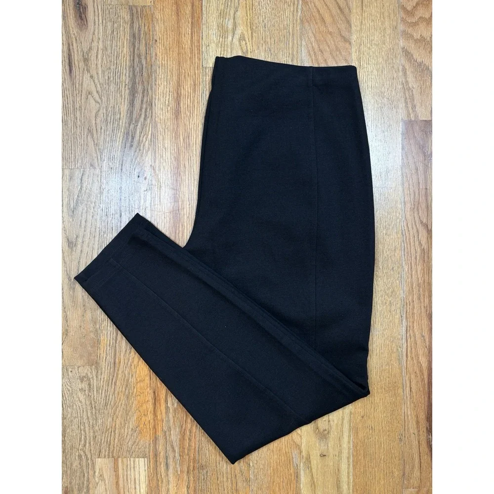 Eileen Fisher Ponte Knit Pull On Pants Women's Sz Large‎ Black Stretch Made USA